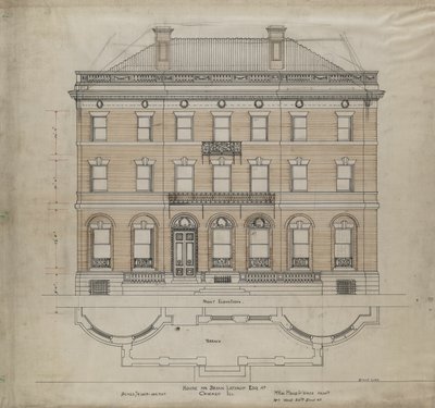 Bryan Lathrop House, Chicago, Illinois, Plano de Elevação Frontal e Terraço, 1892. de Mead and White McKim