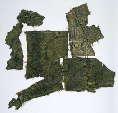 Fragmentos de um Caftan Revestido com Tecido de Seda com Padrão Senmurv. Enterro M de Moshchevaya Balka de Medieval Culture of the North Caucasian