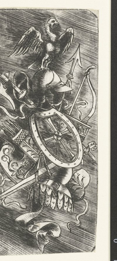 Troféus de águia no topo de armas incluindo várias armas de Meester van 1515