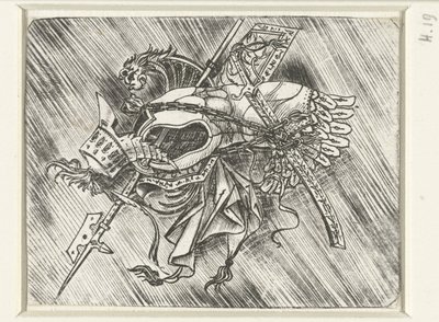 Troféus de armamento incluindo armadura e capacete e alabarda de Meester van 1515
