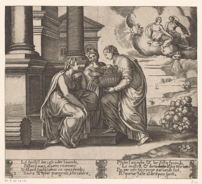 Psique é visitada por suas irmãs História de Amor e Psique (título da série) de Meester van de Dobbelsteen