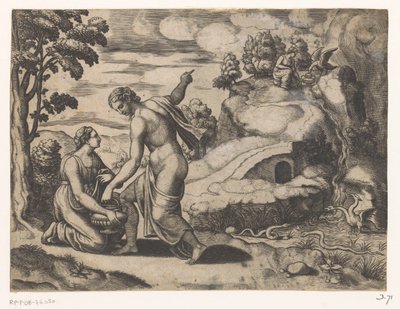 Vénus envia Psyche a um poço guardado por dragões de Meester van de Dobbelsteen