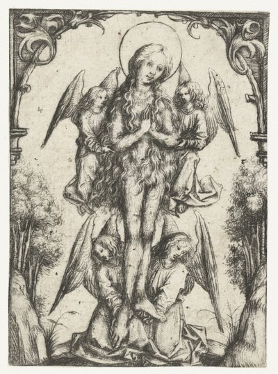 A elevação de Santa Maria Madalena com quatro anjos de Meester van het Amsterdamse Kabinet