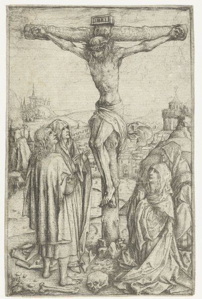 A crucificação com Maria e São João e duas santas mulheres de Meester van het Amsterdamse Kabinet