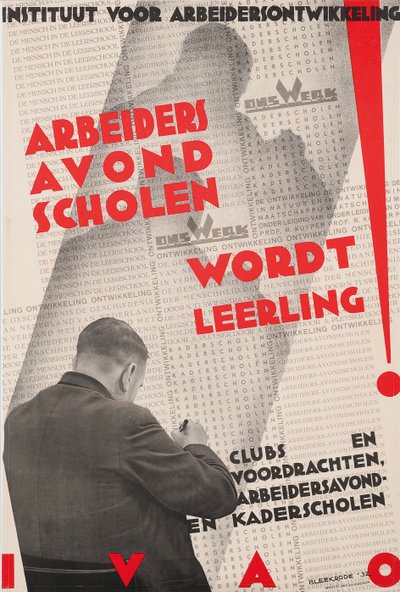 Cartaz para o Instituto de Desenvolvimento do Trabalho (IVAO) anunciando uma escola noturna para trabalhadores de Meijer Bleekrode