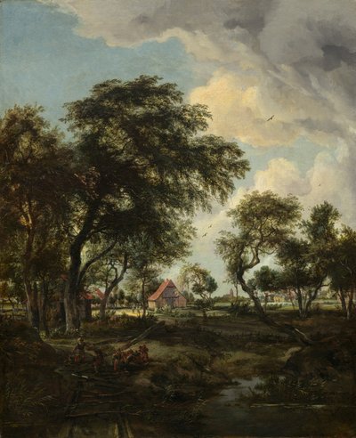 Uma fazenda na luz do sol de Meindert Hobbema