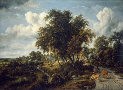 Uma paisagem arborizada: o caminho no dique de Meindert Hobbema
