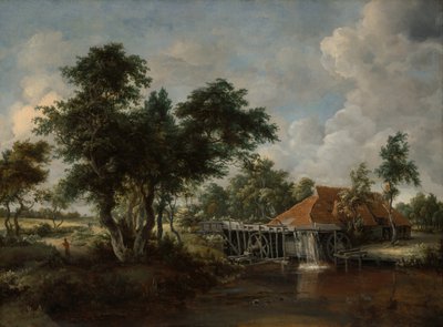 O Moinho de Água com o Grande Telhado Vermelho, 166265. de Meindert Hobbema