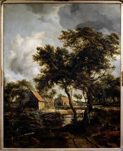 O moinho de água Pintura por Meindert Hobbema (1638-1709) (ec.flam.) Sol do século XVII. 0,8x0,66 m Paris, Musee du Louvre. de Meindert Hobbema