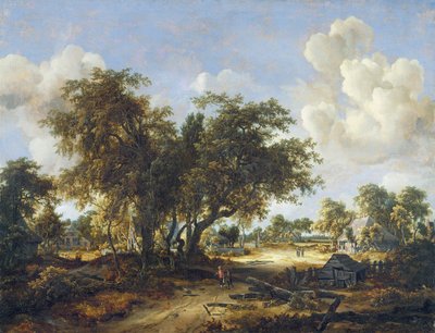 Paisagem arborizada com casas de campo, 1665 de Meindert Hobbema