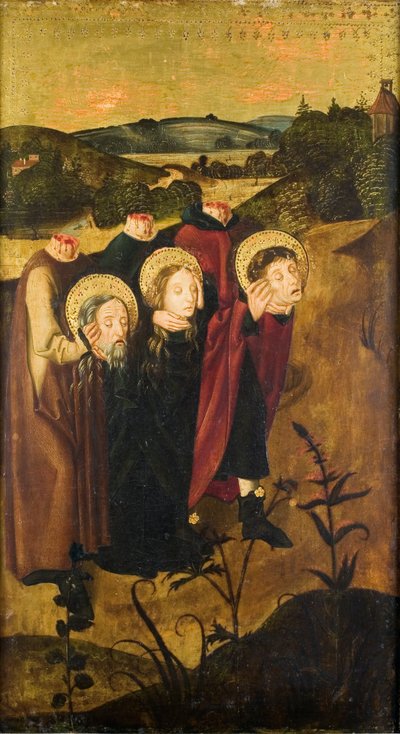 Os Santos Félix, Regula e Exuperantius decapitados a caminho do túmulo de Meister des Winkler Epitaphs