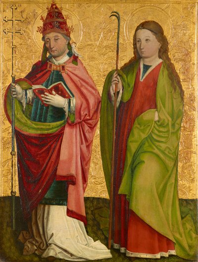 Ala direita do chamado tríptico Pretschlaipfer: St. Gregor e Agathe (dentro); inferno Erasmus e Barbara (fora) de Meister von Großgmain (Werkstatt)
