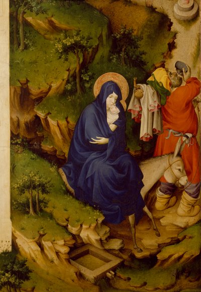 Voo para o Egipto, detalhe do painel direito do Altar Champmol, de Melchior Broederlam (ca 1355-ca 1411), tempera sobre madeira de Melchior Broederlam