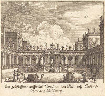 Palácio e Canal, Cardeal de Ferrara, Tivoli de Melchior Küsel after Johann Wilhelm Baur