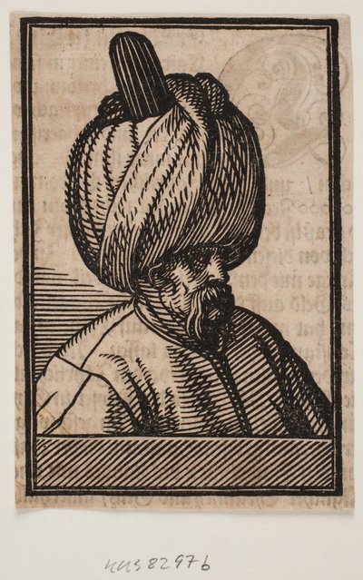 Busto de homem barbudo com turbante, perfil 3/4 para a direita de Melchior Lorck