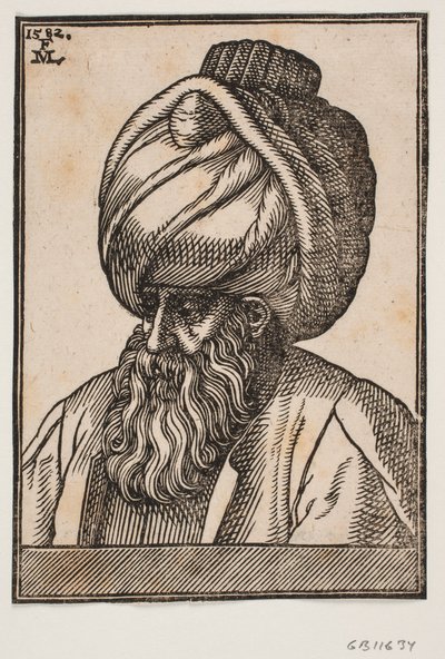 Busto de homem barbudo com turbante, perfil 3/4 para a esquerda de Melchior Lorck