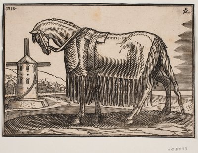 Cavalo, coberto de escapulário, perfil à esquerda de Melchior Lorck