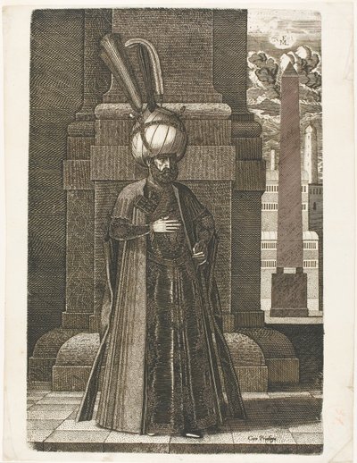 Retrato de Ismail, embaixador do Xá persa Tahmasp I, de pé de Melchior Lorck