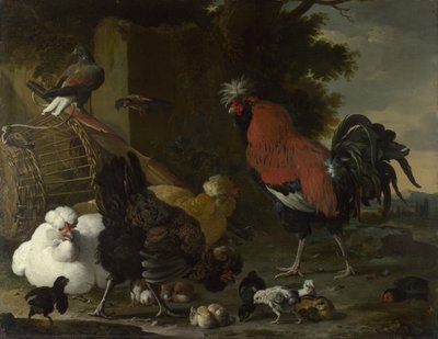 Galo, galinhas e pintinhos, ca 1668-1670 de Melchior de Hondecoeter