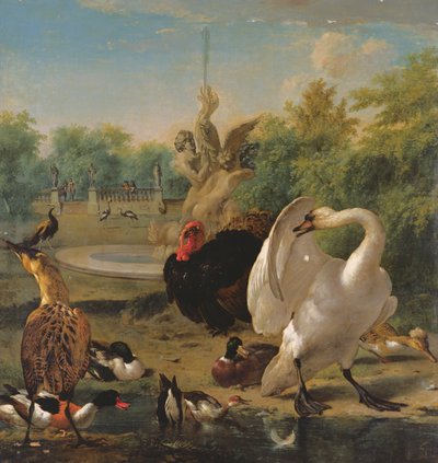 Um parque com cisnes e outras aves (óleo sobre tela) de Melchior de Hondecoeter