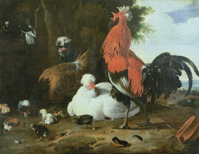 Aves de capoeira com pombos de Melchior de Hondecoeter