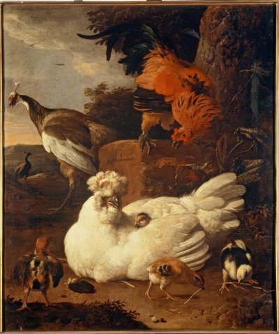 M. de Hondecoeter, bebê com filhotes de Melchior de Hondecoeter
