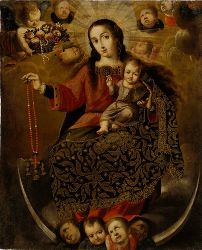 Virgem do Rosário, final do século 17 ao início do século 18 (folha de ouro com óleo sobre tela) de Melchor Pérez de Holguín