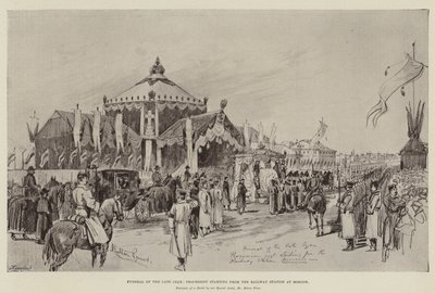 Funeral do czar atrasado, procissão a partir da estação ferroviária em Moscou de Melton Prior