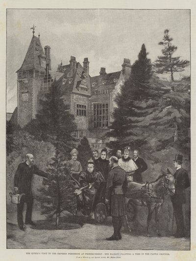 Visita da Rainha à Imperatriz Frederick em Friedrichshof, Sua Majestade plantando uma árvore nos jardins do castelo de Melton Prior