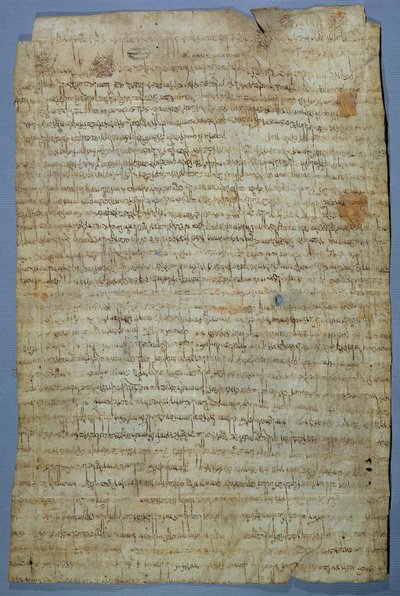 Documento escrito por Wadomir (Uuademir) e sua esposa, Ercamberta, c.690-691 (caneta e tinta em pergaminho) de Merovingian