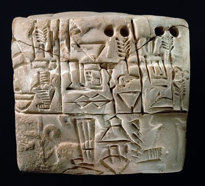 Comprimidos cuneiformes pictográficos iniciais, Mesopotâmia, Uruk, c.3100-2900 BC (argila) de Mesopotamian Mesopotamian