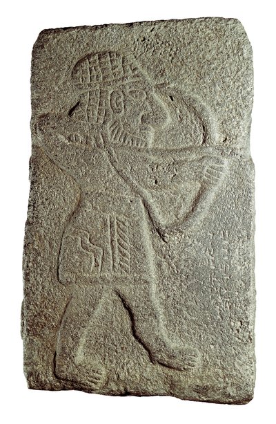 Arqueiro hitita, do Palácio de Kapara, Rei de Guzana, em Tell Halaf (Síria), século IX a.C. (baixo relevo sobre pedra) de Mesopotamian Mesopotamian