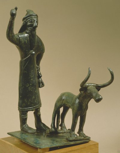 Homem com um touro, de Ur, Período Hammurabi, c.1800-1600 a.C. (bronze) de Mesopotamian Mesopotamian