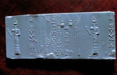 Arte Oriental: selo do médico Ur-Lugal (Ur Lugal, 3° milénio a.C.), antiquito da Ásia. Museu do Louvre de Mesopotamian Mesopotamian
