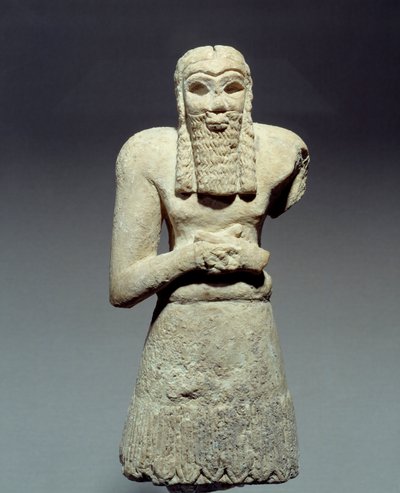 Antiguidades orientais: estatueta em pedra calcária de grão prometida ao príncipe Ginak. Mesopotâmia. 2750 AC. Sol 0,26 m Paris, Musee du Louvre de Mesopotamian Mesopotamian