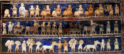 Painel "Paz" do "Padrão de Ur", c.2600-2400 a.C. (pintura sobre madeira) de Mesopotamian Mesopotamian
