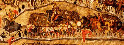 Bendito seja o anfitrião do rei dos céus Detalhe: Guerreiros Gama: Ivan IV, Vladimir Monomakh, Vladimir I, Boris e Gleb, 1550s de Metropolitan of Moscow Athanasius