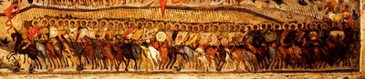 Bendito seja o anfitrião do rei dos céus Detalhe: gama de guerreiros mais baixos conduzida por Alexander Nevsky e Saint George, década de 1550 de Metropolitan of Moscow Athanasius