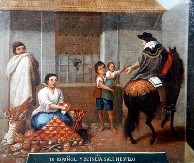 Números por uma banca de mercado (óleo sobre tela) de Mexican School