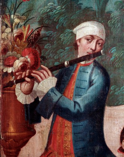 Flautista (Detalhe da tela, pintura de Mexican School