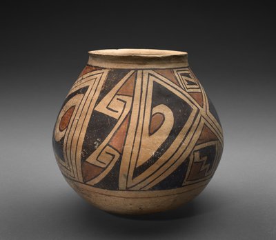 Jarra (olla) com desenhos geométricos, c.1300 (faiança com barbotina) de Mexican School