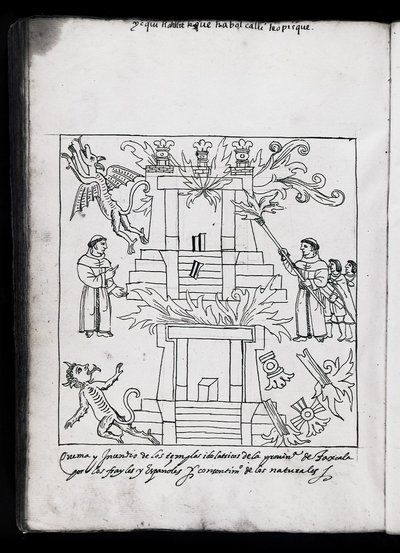 MS Hunter 242 f.240v The Burning of the Temples, Tlaxcala