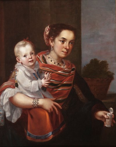 Morisca Woman e Albino Girl, c.1750 (óleo sobre tela) de Mexican School