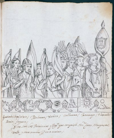 Sra. Hunter 242 f.246r Representantes das Províncias do México, da Historia de Tlaxcala de Diego Munoz Camargo de Mexican School