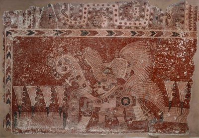 Fragmento mural com folhas Elite macho e cacto Maguey, estilo Teotihuacán, período clássico, 500-550 de Mexican School