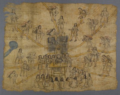 Página do Codex San Pedro Atlapolco, Nahua (tinta & wc em papel amate) (ver também 499243) de Mexican School