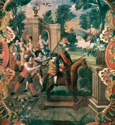 Cena retirada de "Dom Quixote do Canal" (O Engenhoso Cavalheiro Dom Quixote de La Mancha) por Miguel de Cervantes Saavedra (1547-1616) de Mexican School