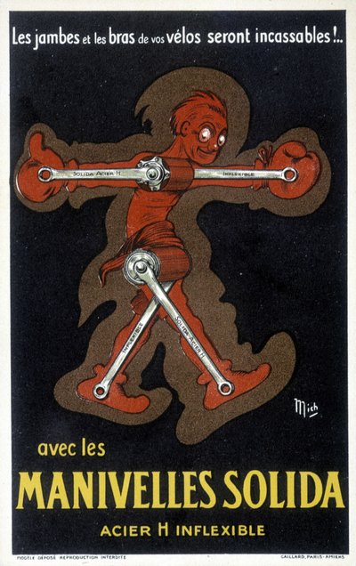 Publicidade para manivelas Velo em aço maciço. Desenho de Mich (Michel Liebeaux de Mich