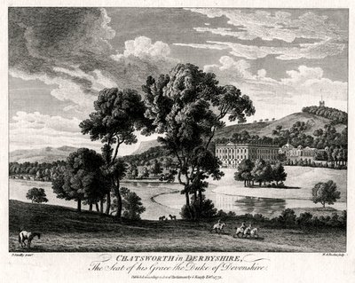 Chatsworth em Derbyshire, a sede de sua graça, o duque de Devonshire, 1775 de Michael Angelo Rooker