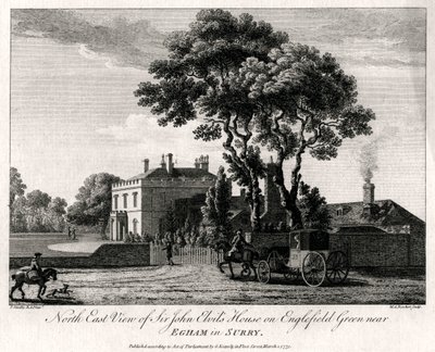 Vista nordeste da casa de Sir John Elvils em Englefield Green, perto de Egham em Surry, 1775 de Michael Angelo Rooker